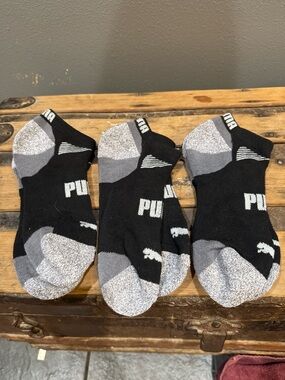 Puma Men’s Black & Gray Low-Cut Athletic Socks - 3 Pack